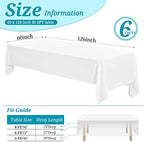 6 Pack Tablecloth 60 x 126 inch Polyester Table Cloth for 8 Foot Rectangle Tables,Stain and Wrinkle Resistant Washable Fabric Table Covers Polyester White Table Clothes for Wedding,Party,Banquet - Image 2