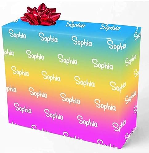 Custom Birthday Gift Wrapping Paper, Personalized Gradient Blue Yellow And Pink Gift Wrap Paper with Logo Funny Wrapping Paper Roll for Men Women Boys Girls Christmas Memorial 58x23 3 Rolls by MyPupSocks