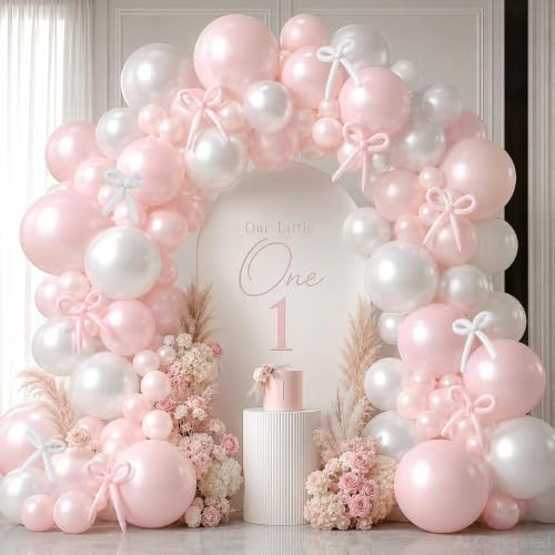 Pearl Pink White Balloons Double Stuffed Pastel Light Pink Balloon Arch Kit With Long Balloons for Baby Shower Birthday Bridal Wedding Princess Party Decorations - Image 3