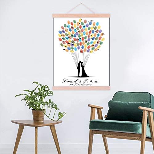 DIY Wedding Guestbook with Wooden Hanger Lovely Couple Kissing Painting Canvas Fingerprint Signature Sign in Book for Guest Wedding Gift Party Decor-60x80cm - Image 4