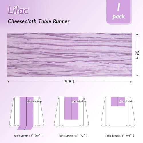 8 Pack Lilac Purple Cheesecloth Table Runner 120 Inch Boho Wedding Decor - Image 2