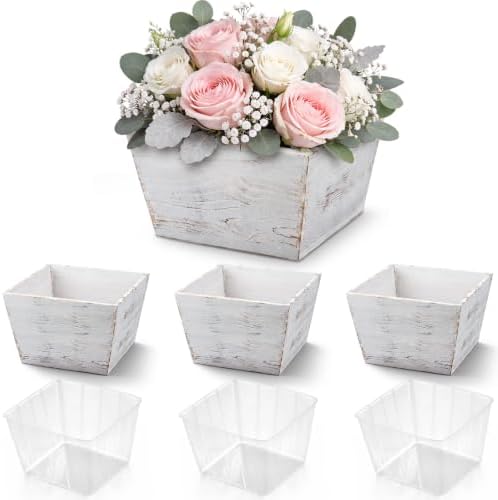 Dandat 4 Set 6 Inch Wooden Flower Box Rustic Table Centerpieces,White by Dandat
