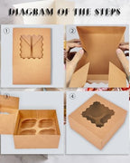 qiqee Auto-pop Up Cupcake Boxes with Window Brown 100PCS 4 Count Cupcake Box 6.3"x6.3"x3" Cupcakes Carrier, 4 Cupcake Containers - Image 4