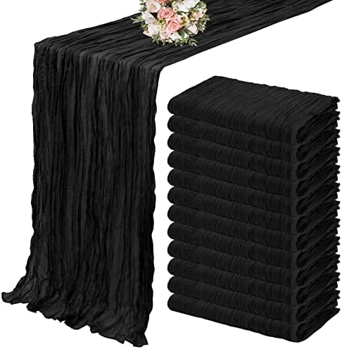 YMHPRIDE 12 Pack Cheesecloth Table Runner 35x120in Black Table Runner by YMHPRIDE