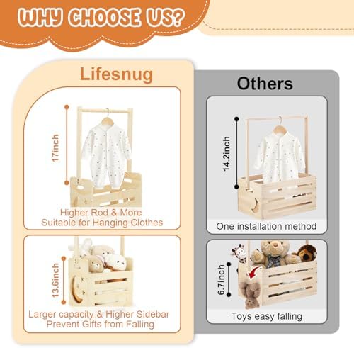 Wooden Baby Shower Crate Closet with Wheels, Pushable Gift Basket Storage - Image 3