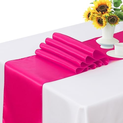 Pack of 50 Hot Pink Satin Chair Sashes Bows 7x108 inches Chair Ties Fushcia Chair Sashes Ribbons for Wedding Party Brithday Anniversary Ceremony Christmas Decor - Hot Pink - Image 3