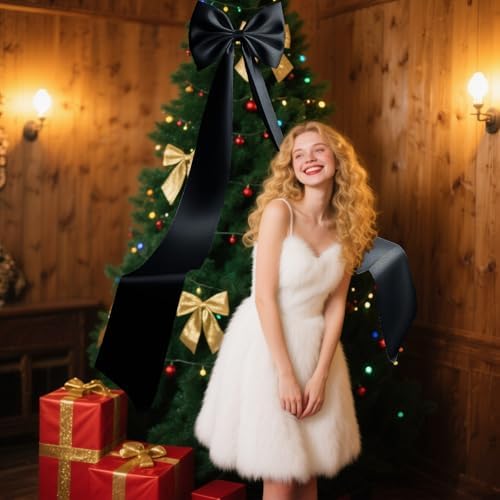 Giant Bow Decoration, Big Bows for Backdrop 75x18 Inch,Bow Themed Room Decor,Large Satin Decorative Bows for Wedding Engagement Bachelorette Baby Shower Bridal Christmas (Black, 75x18 Inch) - Image 6