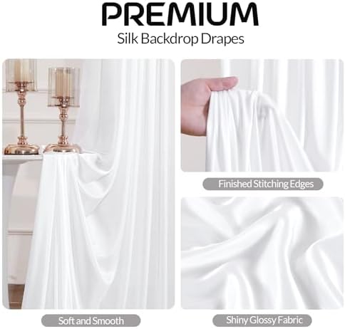 White Satin Backdrop Curtains 4 Panels - Glitter Photo Drapes for Baby Shower, 20x10FT Shimmer Back Drop Cloth, Wrinkle Free for Birthday Party Prom Wedding Stage Background - Image 2