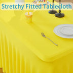 4 Pack Yellow Spandex Tablecloths for 6 Foot Rectangle Tables, Wrinkle Free Lemon Fitted Tablecover 6ft Stretchy Table Clothes Desk Skirt for Weddings Birthday Party Banquet Baby Shower - Image 2