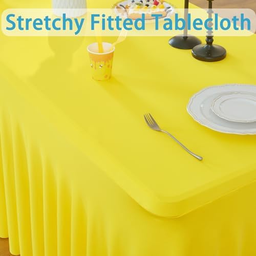 6 Pack Yellow Spandex Tablecloth for 6 Foot Rectangle Tables, Wrinkle Free Fitted Table Cloth Cover 6ft Yellow Stretchy Tablecloths with Skirt for Parties Weddings Birthday Banquet Baby Shower - Image 2