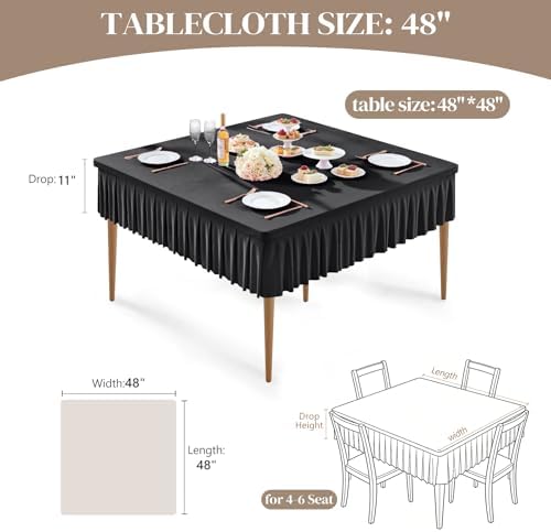 Wish Care 2 Pack Black Spandex Tablecloths for 48x48 Inch Square Tables, Stretch Fitted Table Clothes with Pleated Ruffle Skirt for 48” Table, Wrinkle Free and Elastic, for Party Kitchen Home Dining - Image 4