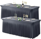 Wish Care 2 Pack Gray Spandex Table Clothes for 4 Foot Rectangle Tables, 4FT Wrinkle Free Fitted Tablecloths Ruffles Design Table Cover for Party, Banquet, Wedding and Events by WishCare
