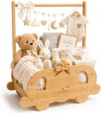 Fun-Plus Baby Shower Basket, Wooden Baby Shower Crate with Handle, Pumpkin Carriage Gift Basket for Baby Shower Centerpiece, Rustic Baby Gift Basket for New Parents by Unknown