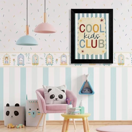 Black Framed 16x24 inch Trendy Preppy Blue Striped Wall Art Cool Kids Club Quotes Poster Modern Funny Toddler Canvas Prints for Kids Playroom Bedroom Wall Decor - Image 6