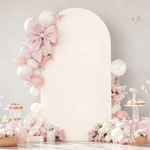 6.6FT Cream Arch Backdrop Cover - Polyester Fitted Wedding Arch Stand Covers Round Top Chiara Arch Backdrop Cover for Birthday Party Banquet Photo Background Decoration by WishCare