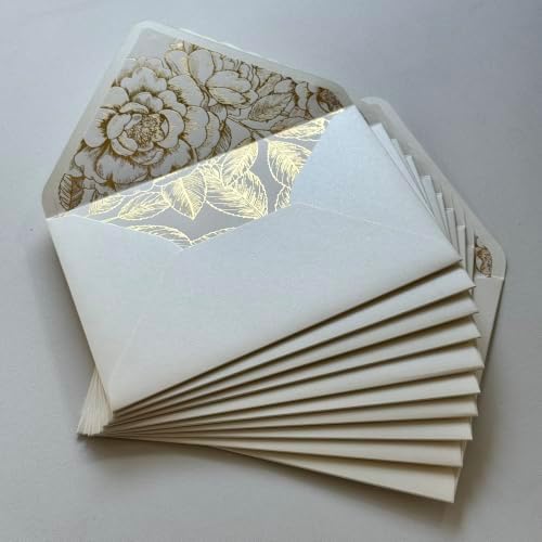 20 Pearl Ivory Envelope with Gold Foil Floral Liner for 5*7 inch Invitation - Image 3