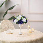 BLOSMON Flower Balls Table Centerpieces: 6 Pcs Fake Flowers Navy Blue White Wedding Kissing Rose Balls Decor - Artificial Floral Arrangements Flower Bouquet of Roses Home Party Table DIY Decorations - Image 6
