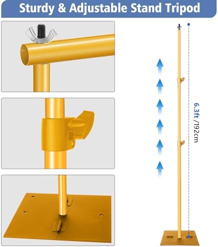 HYJ-INC Pipe and Drape Photography Backdrop Stand Kit - Titanium Gold Adjustable Photo Background Stand 10ft x 6.5ft with Metal Base for Parties Weddings Birthday Party Events Photo Booth - Image 4