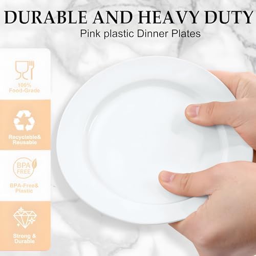 FLOWERCAT 200PCS White Plastic Plates Disposable Plates for Party - White Bulk Plastic Plates - 100 10" Dinner Plates and 100 7" Salad Plates for Wedding & Summer Parties and Events - Image 3