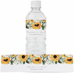 Personalized Water Bottle Labels with Choice of 30 Flower Styles - Choose Font and Pre-Made Phrases or Design Custom Text - LABELS ONLY (029 Sunflowers, 2 inch (8.5x2")) by ThePaperedWedding