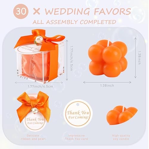 ACITHGL 30 Sets Fully Assembled Small Bubble Candle Party Favors for Guests Bulk Bridal Showers Favors Candles with Stylish Ribbons Thank You Cards Gifts (Orange) - Image 2