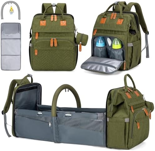 KABAQOO Diaper Bag Backpack with Detachable Changing Station, Large Capacity Baby Diaper Bags for Boys & Girls, Baby Registry Search Stuff & Shower Gifts, Newborn Essentials Must Haves, Army Green by KABAQOO