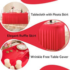 4 pk Red Spandex Tablecloth 6ft with Ruffle Skirt,Wrinkle Free High Stretchy Fitted Tablecloths for 6 Foot Rectangle Tables,Pleated Spandex Table Covers 6ft for Christmas Parties Banquet Weddings - Image 2