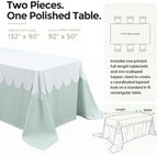 Sage Green Striped Tablecloth with White Scalloped Overlay - Image 2