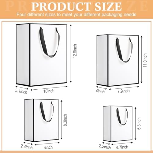 PerKoop 40 Pack Kraft Gift Bags with Handles, 4 Sizes Paper,White Black - Image 2