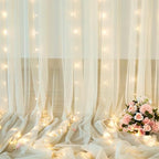 10ft x 10ft Ivory Tulle Photo Backdrop Curtain with Lights String for Parties Wedding Sheer Ivory Curtain Backdrop for Birthday Party Bridal Shower Photo Booth Photography Background Decorations - Image 7