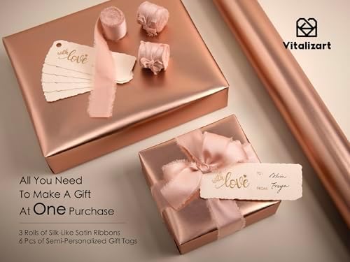 Vitalizart Matte Metallic Pink Wrapping Paper Set 30" Ribbons & Gift Tags - Image 5