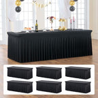 6 Pack Black Fitted Spandex Table Cloth Rectangle 8ft, Wrinkle Free High-Stretch Skirted Tablecloths for 8 Foot Rectangle Tables, Decor Parties Weddings Birthday Banquet Spandex Table Cloths Cover by ENJOYYOURPARTY