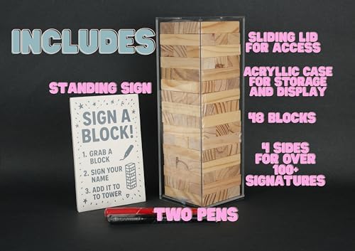 LIFETOO Wooden Block Guest Book Alternative for 100+ Guests, White & Rustic Wood Blocks, Acrylic Case with Sliding Lid & Pen, Wedding, Bridal Shower & Baby Shower Reception Decorations - Image 2