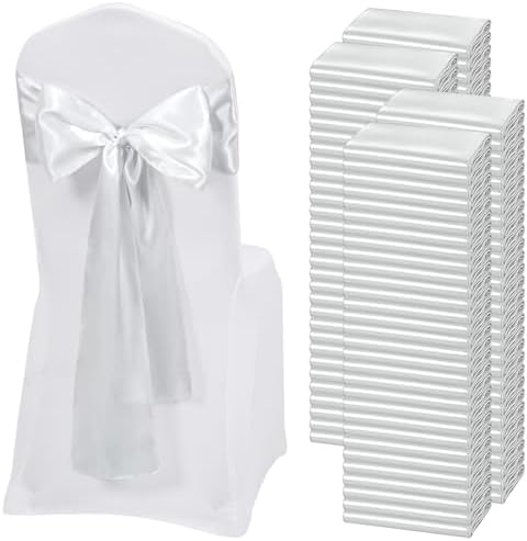 120 PCS Silver Satin Chair Sashes, 7 x 108 Inch by REWOMC