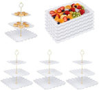 FUNSUEI 10 Pcs Dessert Table Display Set with 4 Lace Square 3-Tier Cake Stands and 6 Appetizer Trays, White Serving Trays and Display Stands for Birthday Wedding Tea Party Baby Shower by FUNSUEI