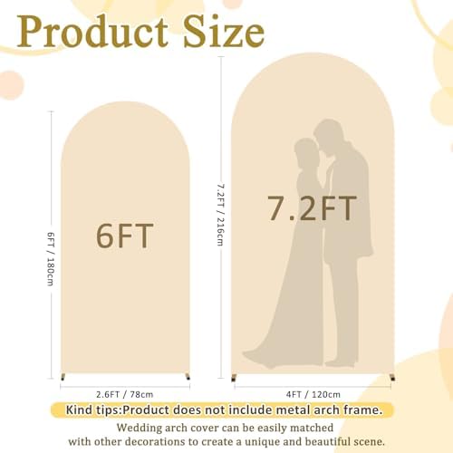 FOTSHARER Beige Wedding Arch Cover 6FT 7.2FT Spandex Fit Arch Covers Stretchy Backdrop Set of 2 Balloon Arch Stand Cover Chiara Arched Backdrop Cover for Baby Shower Birthday Party Decorations - Image 3