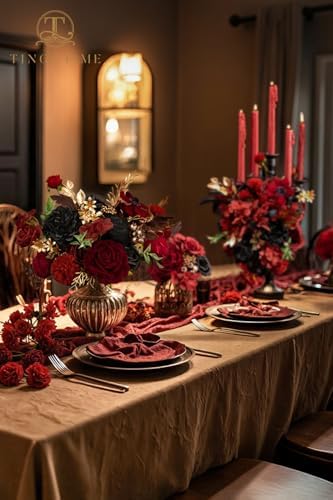 TINGE TIME Gothic Wedding Artificial Flowers Combo, Rose Peony Black Red - Image 4