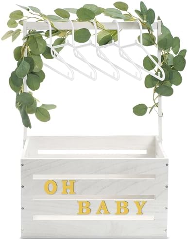 Barydat Wooden Baby Shower Crate Basket with Handle, White by home