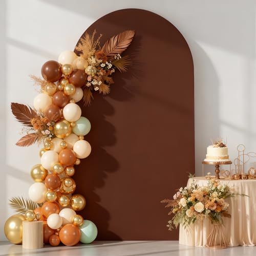 6.6FT Brown Arch Backdrop Cover - Polyester Fitted Wedding Arch Stand Covers Round Top Chiara Arch Backdrop Cover for Birthday Party Banquet Photo Background Decoration by WishCare
