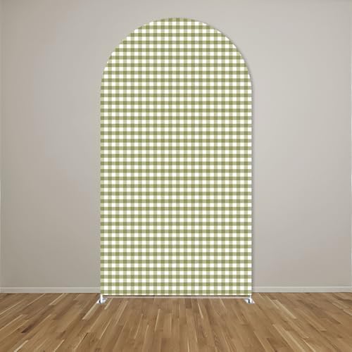Plaids Arch Backdrop Cover for Silly Goose Baby Shower Arch Frame Stretchy Cover Gingham Kids 1st Birthday Party Fiesta Decorations (6x2.6ft Cover,Green) - Image 2