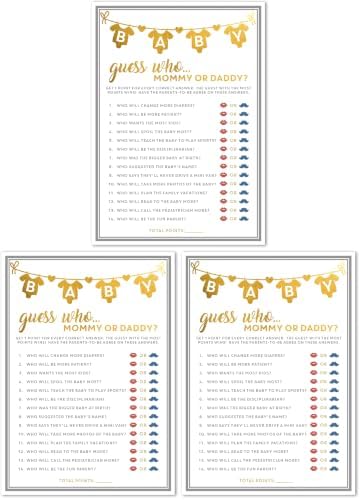 Party Hearty Baby Shower Games, Guess Who Mommy or Daddy - Gold (Pack of 3) by PartyHearty