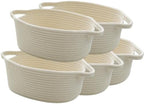 5 Pack Small Woven Cotton Rope Storage Basket with Gifts Bag and Ribbons, Natural Decorative Organizer Bin with Handles for Nursery, Living Room, Closet, Shelf, Beige by Lifenanny