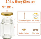 4 oz 30 Pack Mini Glass Honey Jars with Wood Dippers & Gold Lids - Image 2