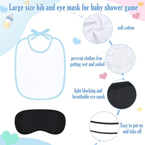 Leinuosen 24 Pcs Baby Shower Blindfold Feeding Game Set Include 6 Plastic Chug Bottles 6 Bib and 12 Eye Mask Blindfold Baby Feeding Bottle Chug Game for Adult Gender Reveal Party Supplies(Blue) - Image 3
