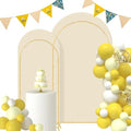 Gawicpy Wedding Arch Backdrop Stand Set Metal Arch Backdrop Stand with Wedding Arch Cover, Wedding Balloon Arch Backdrop Stand for Birthday, Baby Shower, Anniversary (Beige, 5.9FT+7.2FT) by Gawicpy