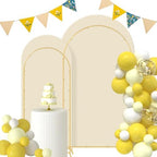 Gawicpy Wedding Arch Backdrop Stand Set Metal Arch Backdrop Stand with Wedding Arch Cover, Wedding Balloon Arch Backdrop Stand for Birthday, Baby Shower, Anniversary (Beige, 5.9FT+7.2FT) by Gawicpy
