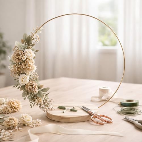 6 Pack Floral Hoop Centerpieces with Stand, 18 Inches Metal Rings for Crafts DIY Centerpieces Table Decoration with 8 Inch Large Wooden Stand Wedding Birthday Baby Shower Party Table Displays - Image 6