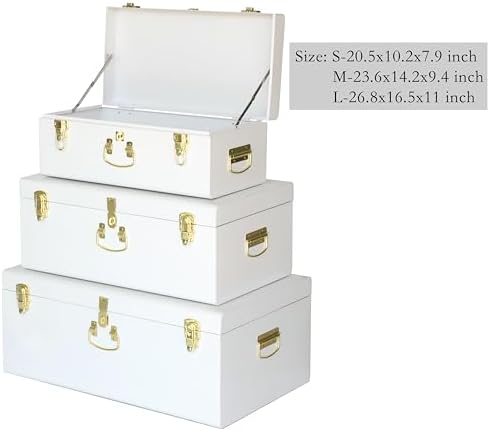 Vixdonos Decorative Box Set of 3 Metal Trunks Chest with Safety Lock Clasp for Treasure Organization and Home Dorm Decor,26.8x16.5x11Inches - Image 2