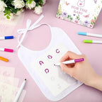 Panitay 100 Pcs DIY Baby Bibs Decorating Kit 50 White Bibs 25 Stencils 24 Markers 1 Baby Shower Game Sign - Image 4