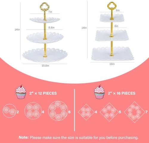 10 Pcs Dessert Table Display Set,with 6 Pcs 3-Tier Cupcake Stands & 4 Pcs Food Serving Trays- Cookie Tray Rack Cake Display Tower for Wedding, Baby Shower, Tea Party, Birthday Decorations - Image 3